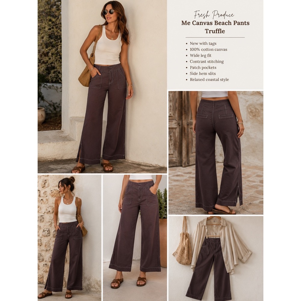Fresh Produce M NWT Canvas Beach Pants Truffle Wide Leg Coastal Lagenlook
